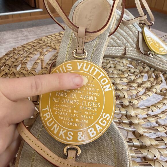 LOUIS VUITTON TRUNKS & BAGS ESPADRILLE WEDGE STRAPY PLATFORM SANDALS EU 40 US 10 - Picture 12 of 16